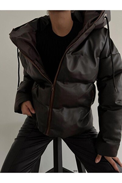 WoolnClyde Jachetă de piele pufă cu glugă, căptușită, cu buzunar cu fermoar, ...