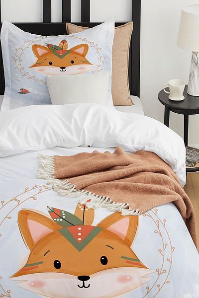 Else Dekor Red Leather Bohemian Fox Esenli Single Children's Duvet Cover Set Without Sheets