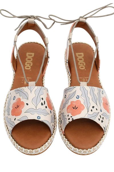 Dogo Women's Vegan Leather Beige Lace-up Sandals - Lost In Pattern Design