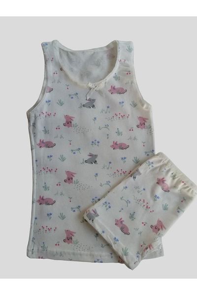 elmas kids Girl's Cotton Ecru Colored Rabbit Patterned Athlete Boxer Set
