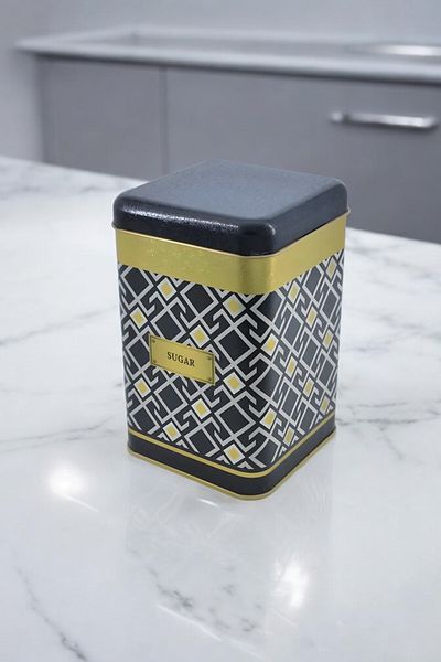 EVLE Ef022 90 Turkish Black Sugar Patterned Square Metal Storage Container 11x11 Cm