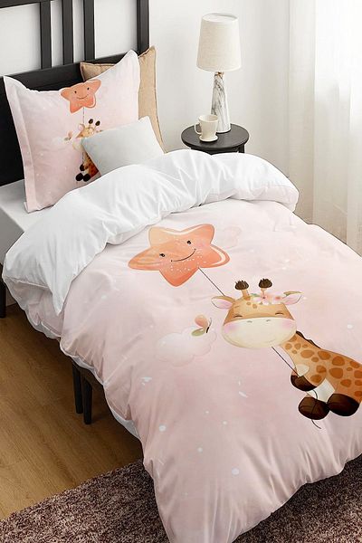 Else Dekor Starry Giraffe Patterned Single Children's Duvet Cover Set Without Sheets
