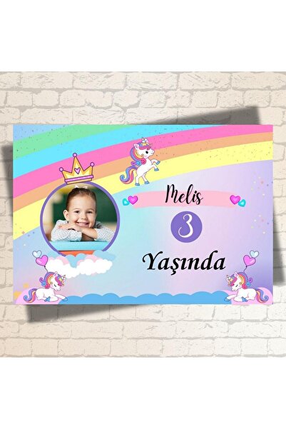 Hediye Vakti Çocuklara Özel Unicorn Tasarımlı Doğum Günü Duvar Posteri