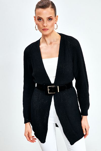 Sateen Cardigan cu croiala dreapta - NEGRU