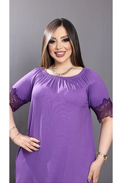 HÜLYA BUTİK Plus Size Purple Collar Elastic Modonna Blouse