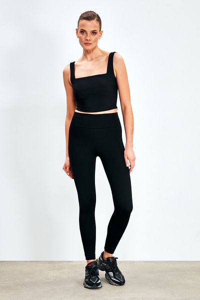 Sateen Leggings cu centură groasă - NEGRE