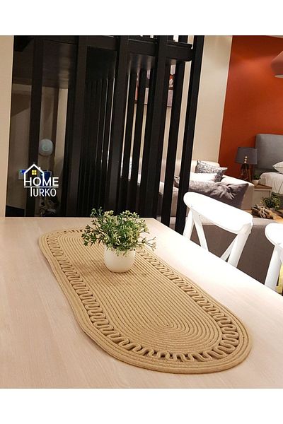 HomeTurko Μοντέρνα Φυσική Γιούτα, Μοτίβο, Ψάθινο, Αμερικάνικο Σερβίρισμα, Τραπέζι, Τραπεζάκι σαλονιού Runner. 35x100