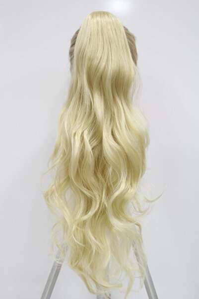 SaçvePeruk Platin Sarısı At Kuyruğu Saç Postiş Tokalı Fiber Sentetik Saç