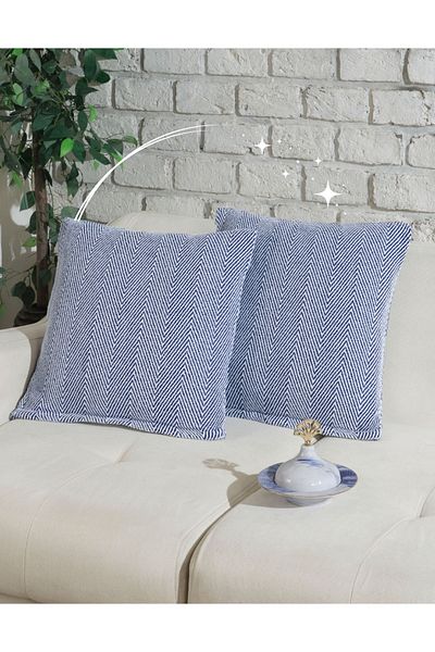 Lux Touch غطاء وسادة وسادة بسحاب مقاس 45 × 45 سم باللون الأزرق الداكن مقاس 45 × 45 سم