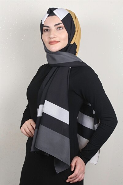 Cardion Medine Desenli Şal Ekose 1805-2 Siyah-sarı