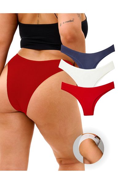 ALYA UNDERWEAR Πολύχρωμο γυναικείο σλιπ μπικίνι - Navy, Red, Ecru (S-2XL) - 3 τμχ