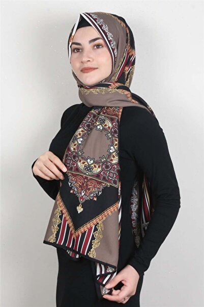 Cardion Medine Desenli Şal 1896-4 Siyah-toprak