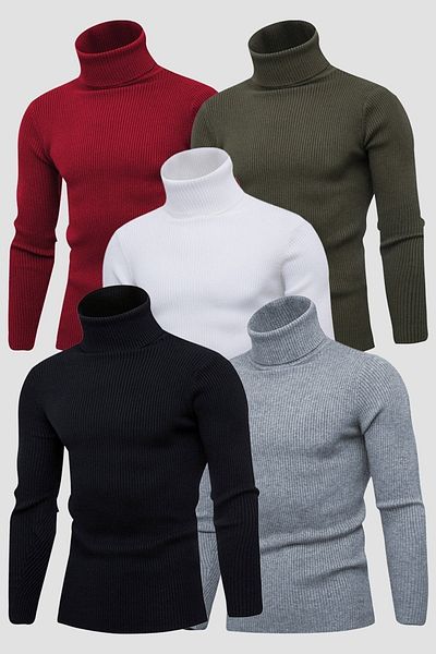 HANCLO Pulover Slimfit cu gât - Pachet gata de 5 bucăți, cu gât