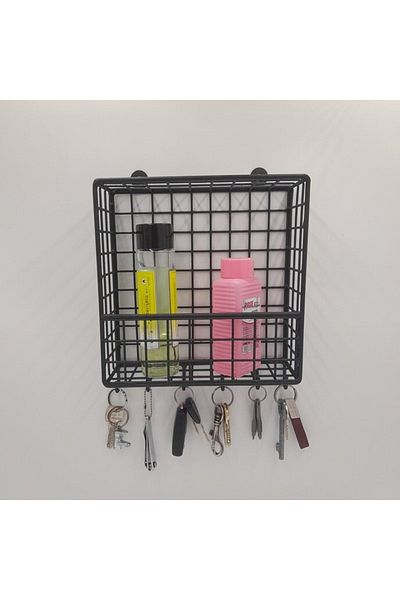 GO DEKOR Large Size Cute Metal New Model Wall Shelf with 6 Hooks - 22x22x7