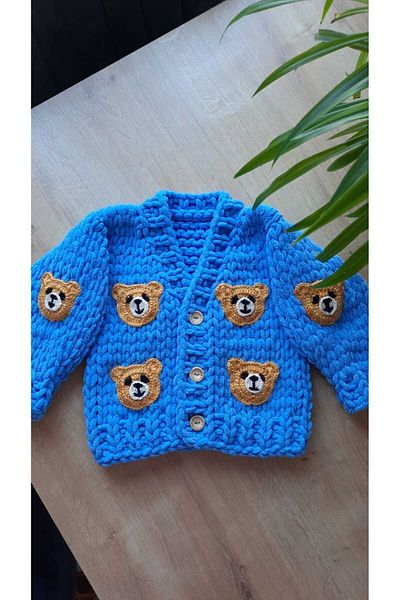 Alize Puffy Hand Knitted Cardigan for 0-3 Years Old Babies