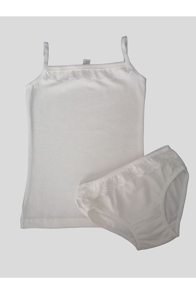 elmas kids Girl's Lace Cotton Ecru Athlete Slip Panties Set