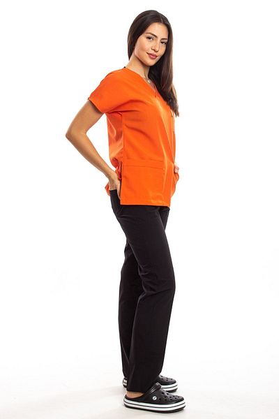 Simirna Üniforma Tricou Chirurgical Asistentă - Set Scrubs Orange Top Black Bottom