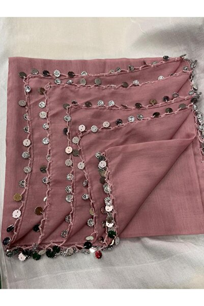 MASAL TUHAFİYE EL EMEĞİ PULLU  OYALI YAZMA TÜLBENT YEMENİ 100 X 100 GÜL KURUSU