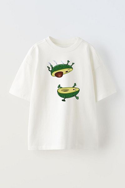 THEWERT Tricou alb unisex oversize din bumbac - imprimat cu design avocado