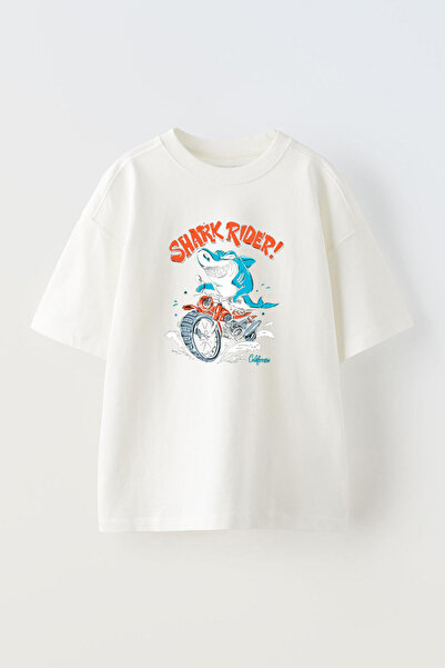 THEWERT Унисекс T-shirt са Štampano ајкуле и дизајном ајкуле , Pamuk бела, Ov...