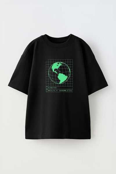 THEWERT Unisex Pamuk Oversize kroj T-shirt - Zemlja uglavnom bezopasan dizajn...