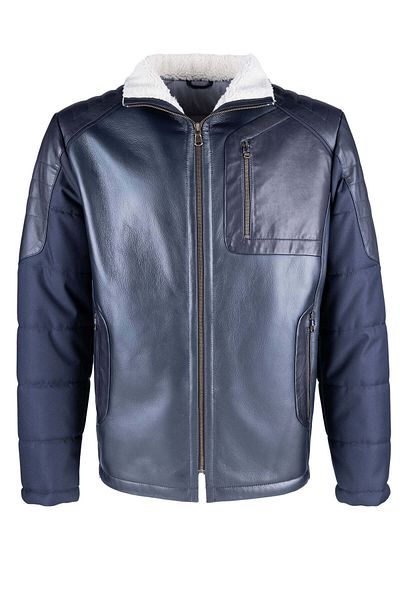 Tamer Tanca Navy Blue Genuine Leather Men's Coat