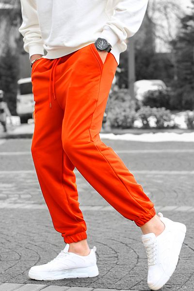 BayBayan Πορτοκαλί ανδρικό Jogger Sweatpants - Ελαστικό πόδι, τρία κλωστές