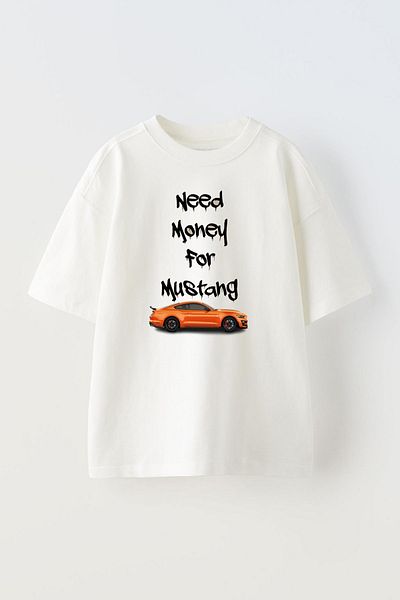 THEWERT Tricou oversize din bumbac alb - unisex, imprimat cu design, nevoie de bani pentru mașină