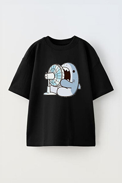 THEWERT Shark Štampano Unisex crna Pamuk Oversize kroj T-shirt
