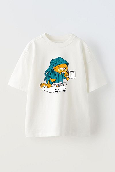 THEWERT Μπλουζάκι από βαμβακερό Unisex Λευκό Oversize με σχέδιο Garfield