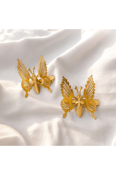 AYMETA 2 броя златни фиби за коса във формата на пеперуда с дължина 5 см