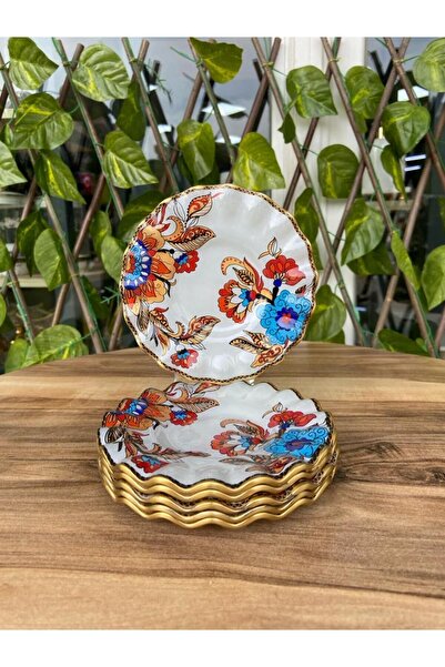 GÜRCÜGLASS White flower model gold 6 prç tea plate