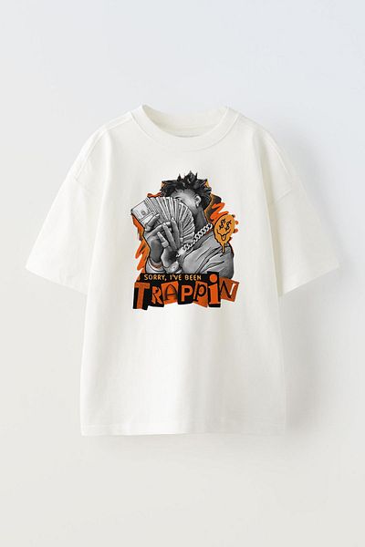 THEWERT Λευκό υπερμεγέθη βαμβακερό μπλουζάκι - Unisex με στάμπα 'Sorry I've Been Trappin'