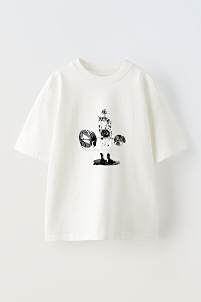 THEWERT FITNESS Destroy Your Self Printed Unisex Tricou alb oversize din bumbac