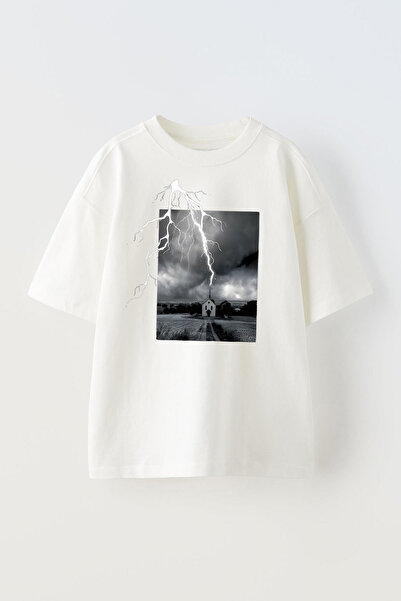 THEWERT Lightning Design Štampano Unisex bela Oversize kroj Pamuk T-shirt