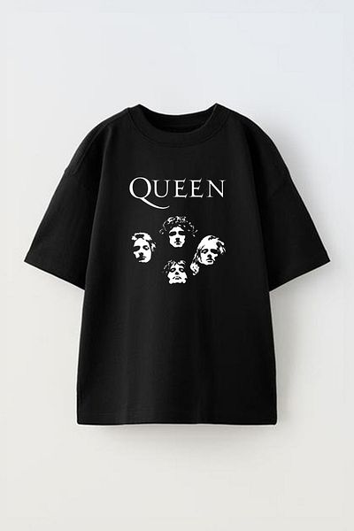 THEWERT Tricou oversize negru din bumbac cu fețe imprimate Queen - Unisex