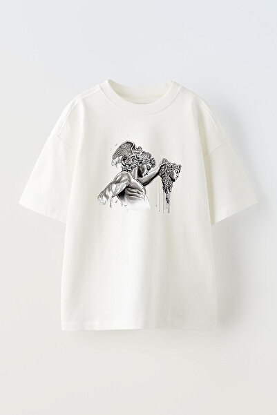 THEWERT Bela Pamuk Oversize kroj T-shirt - Unisex, skulptura iz grčke mitolog...