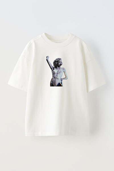 THEWERT Bela Oversize kroj Unisex T-shirt - Madonna Design Štampano , Pamuk