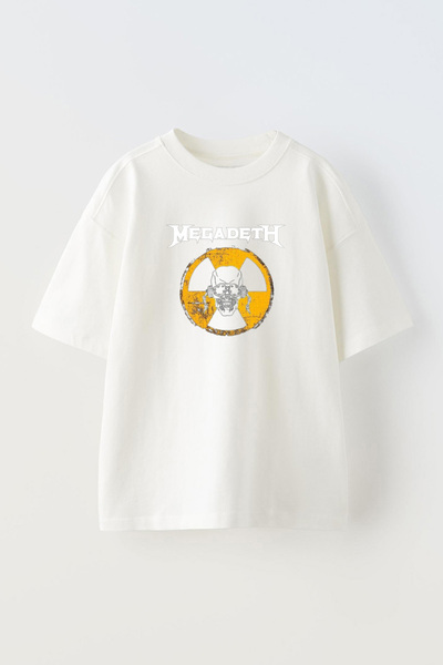 THEWERT Megadeth Danger Design Štampano Unisex bela Oversize kroj Pamuk T-shirt