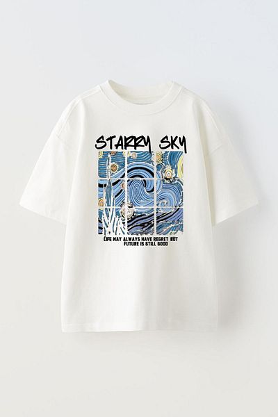 THEWERT Tricou alb oversize unisex - bumbac imprimat cu design Starry Sky