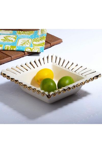 Kosova MUBA CONCEPT - Gold Cream Decorative Square Deep Dish for Presentation
