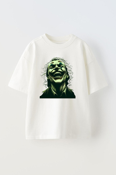 THEWERT Bela Oversize kroj Pamuk T-shirt - Unisex, Joker Design Štampano