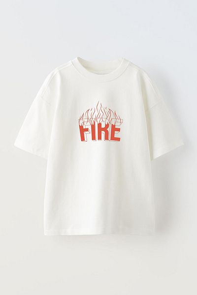 THEWERT Tricou alb oversize unisex - imprimat cu design foc, bumbac