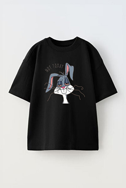 THEWERT Crna Pamuk Oversize kroj T-shirt - Unisex, dizajn 'Not To Day Bunny' ...