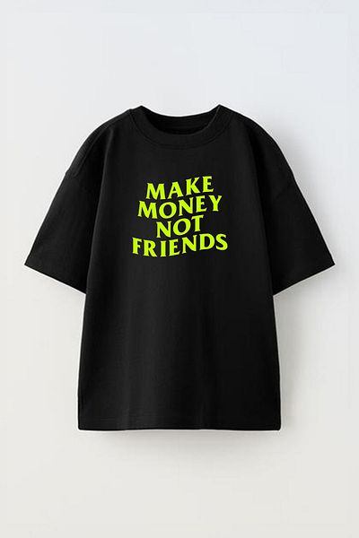 THEWERT Μαύρο βαμβακερό μπλουζάκι Unisex Oversize - Make Money Not Friends Design