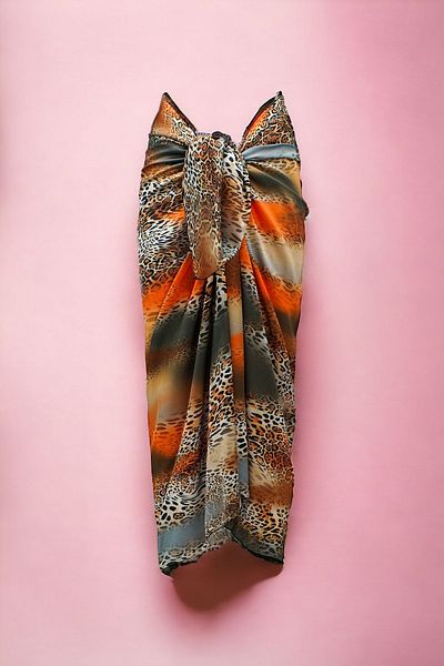 pistore New Season - Orange Brown Leopard Print Satin Women's Beach Dress Long Pareo