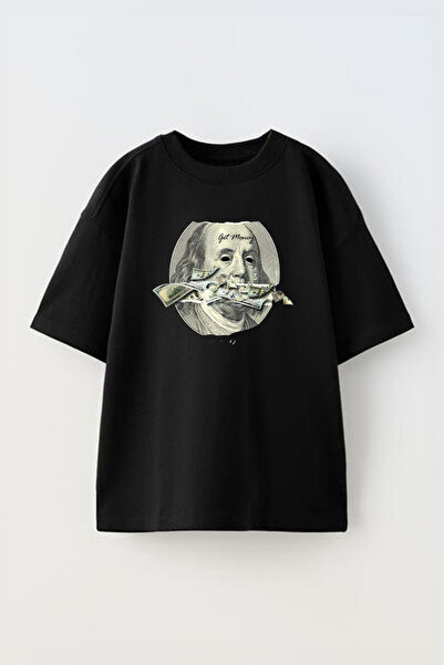 THEWERT Pamuk Crna Oversize kroj Unisex T-shirt - Money Talks Design Štampano