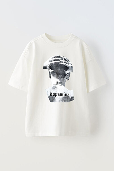 THEWERT Beli dopamin Štampano uniseks Oversize kroj Pamuk T-shirt