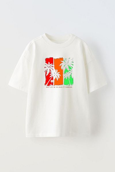 THEWERT Λευκό Oversize βαμβακερό μπλουζάκι - Unisex Beach Life Design Printed
