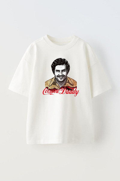 THEWERT Pablo Design Štampano Unisex bela Oversize kroj Pamuk T-shirt